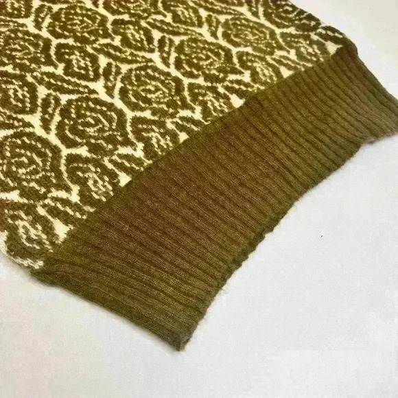 Vintage Warm Wool  Floral Puff Shoulder Ribbed Fall Winter Sweater Unbranded - Picture 2 of 7